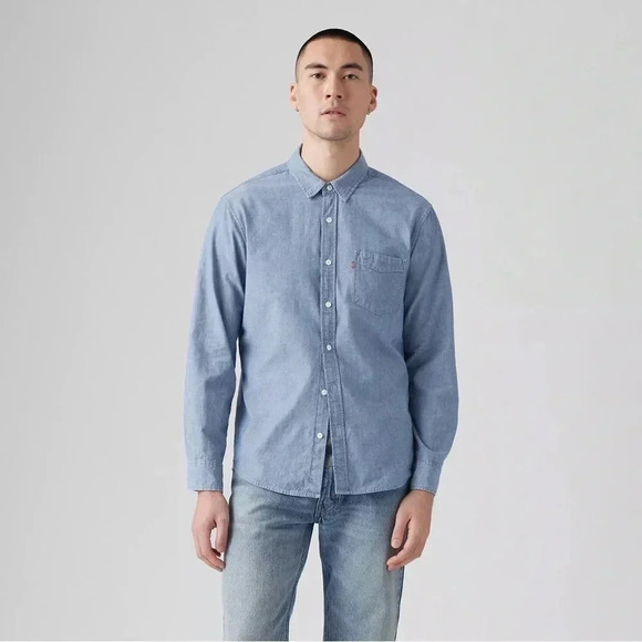 Levi's Men's 2XL Blue Denim Long Sleeve Button-Up Shirt Casual Chambray - Picture 1 of 14